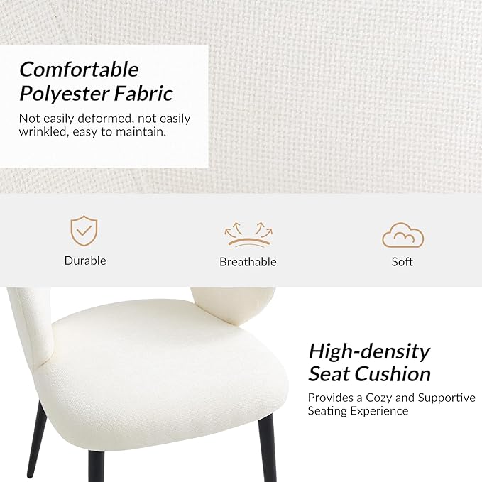 Contemporary Dining Chairs with Armrests – Ergonomic Soft-Padded Seat, Curved Backrest, Matte Black Metal Legs, Comfortable Kitchen & Dining Room Chairs, Set of 4