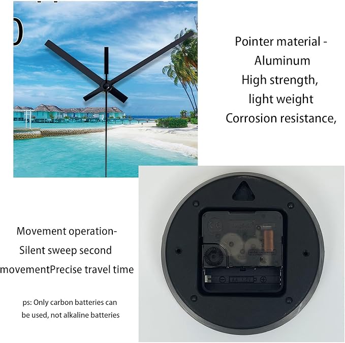 XFM Blue Beach Wall Clock 12 Inch Silent Wall Clocks Battery Operated Coastal Nautical Round Glass Clock Decorative for Bathroom Kitchen Living Room