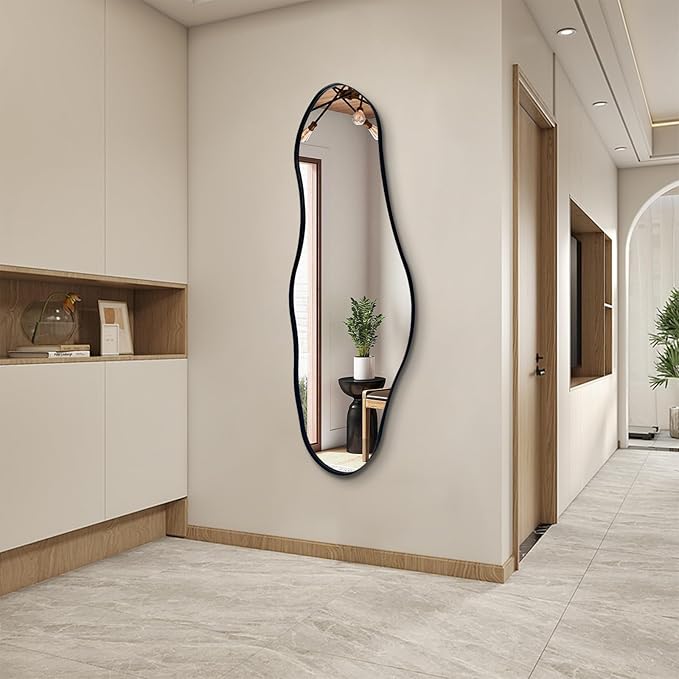 Large Irregular Mirror, 55"x22" Asymmetrical Wall Mirrors with Metal Frame, Big Abstract Mirror Decorative, Modern Unique Shaped Mirrors for Living Room Bathroom Bedroom Hallway Entryway