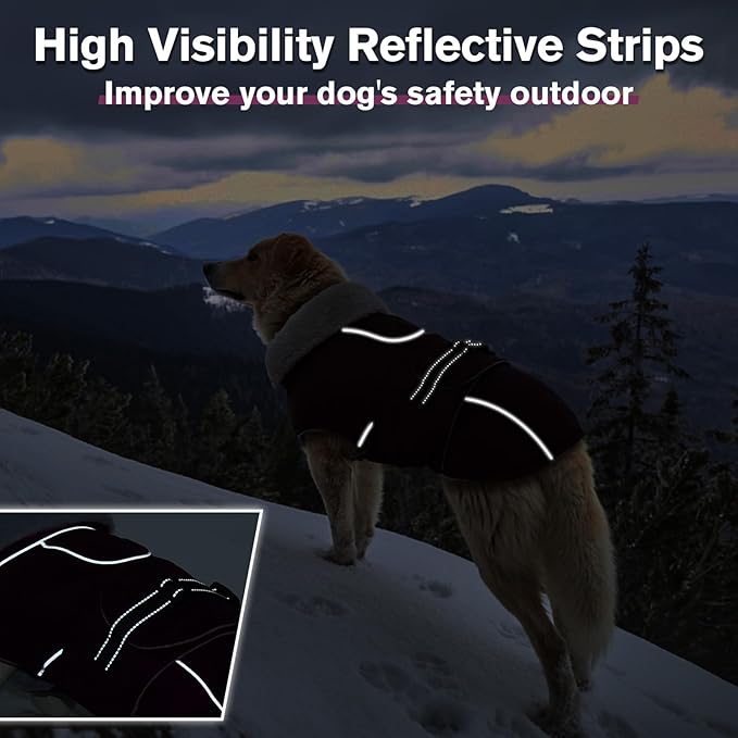 Lelepet Warm Dog Coat Reflective Fleece Vest Waterproof Dog Jacket with Adjustable Buckle Hook & Loop Windproof Cold Weather Coats for Small Medium Large Dogs, Dark Purple, XXL