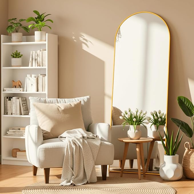 Arched Mirror Full Length, 59"x16" Body Mirrors with Shatter-Proof Glass, Mirror Full Length for Home Decor, Arch Aluminum Frame Mirrors for Bedroom Bathroom, Gold