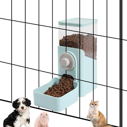 Hanging Automatic Pet Food Dispenser, Auto Gravity Rabbit Ferret Bunny Hedgehog Feeder Dispenser, Cat Dog Food Bowl for Cage Hanging (Light Blue)