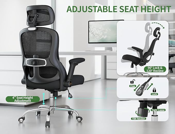 Ergonomic Office Chair: 400LBS Computer Desk Chair Comfy-Black Big and Tall Office Chair with Lumbar Support & Headrest-Gaming Chairs for Adults-Executive Office Rolling Chairs for Home Work