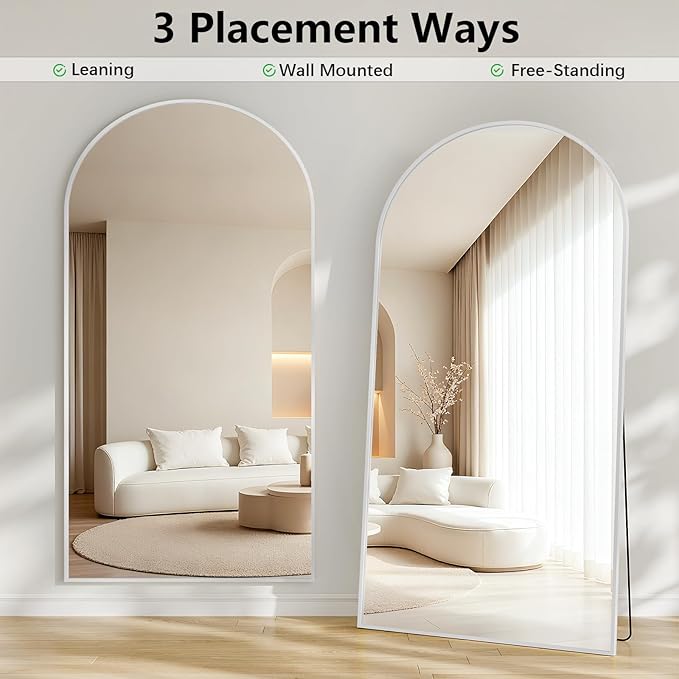 Mirror Full Length, 78"x35" Oversized Arched Floor Full Length Mirror with Stand, Room Decor Big Full Body Floor Mirror with HD Tempered Glass Aluminum Frame for Bedroom Living Room, White