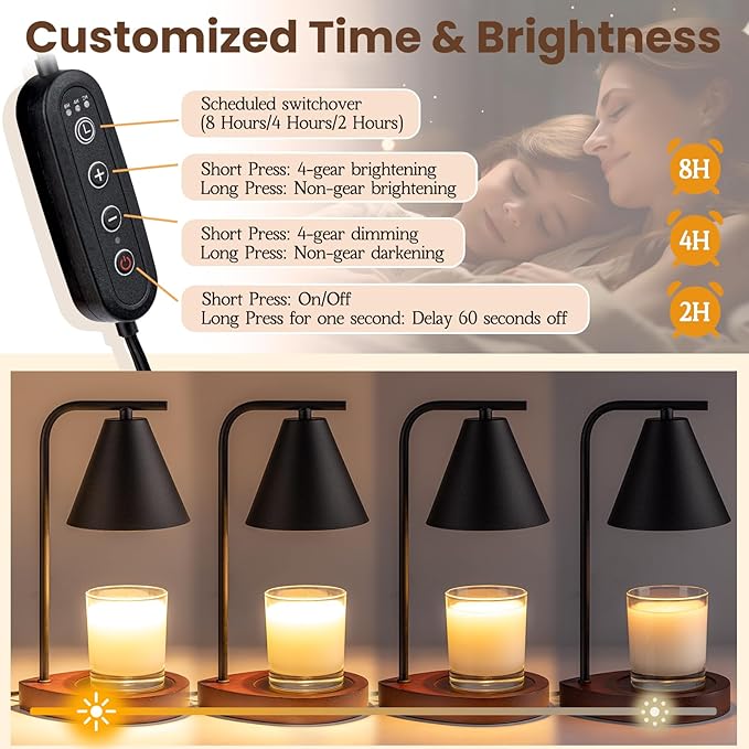 Marycele Candle Warmer Lamp with Timer Black, Birthday Gifts for Women Men, House Warming Gifts New Home Decor Aesthetic Black Walnut, Electric Dimmable Wax Melt Warmer for Jar Candles