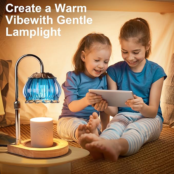 Candle Warmer Lamp with Timer, Dimmable Candle Warmer Lantern Light, Electric Glass Shade Jar Candle Warming Holders for Warming House Warming Decoration Christmas Gift for Women,Blue