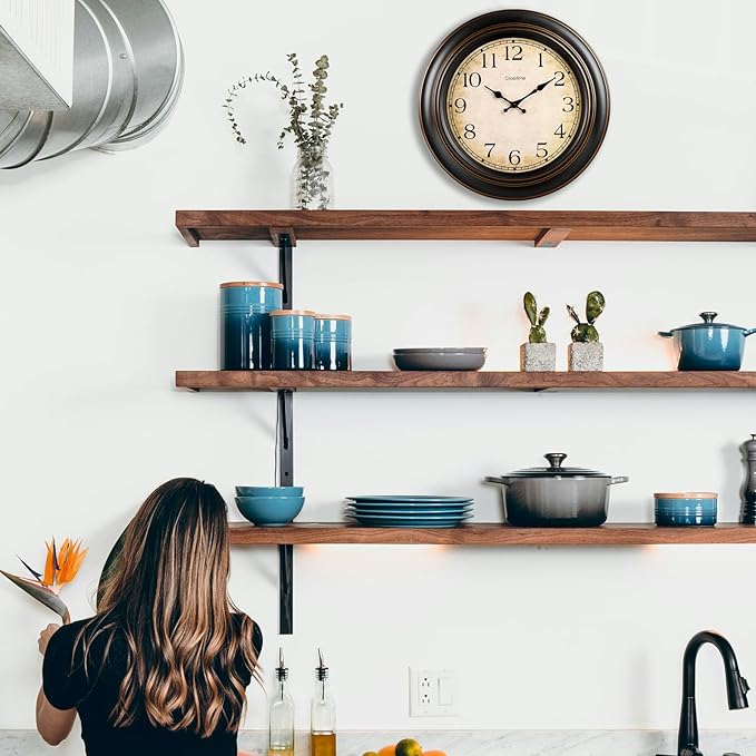 18 Inch Vintage Large Wall Clock for Living Room Decor,Battery Operated Silent Non-Ticking Retro Classic Clocks for Kitchen Fireplace Home Office,House Warming Gifts,Bronze