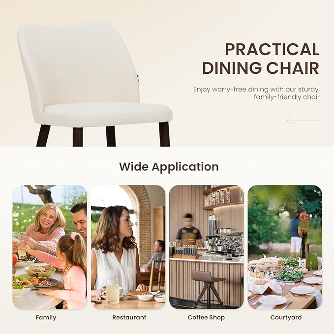 Wooden Dining Chairs Set of 4, Upholstered Kitchen Dining Room Chair, Modern Fabric Farmhouse Dinner Chair for Restaurant & Cafe, Beige