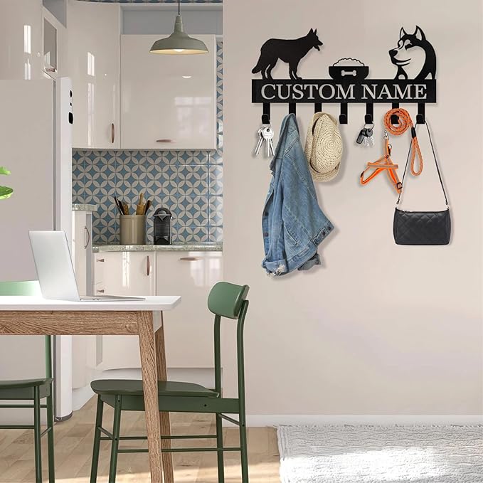 Personalized Dog Leash Holder for Wall - Custom Dog Leash Holder for Wall with Pet's Name, Metal Dog Stuff Storage Organizer, Dog Leash Hangers for Wall, Dog Decor Gifts for Entryway, Farmhouse