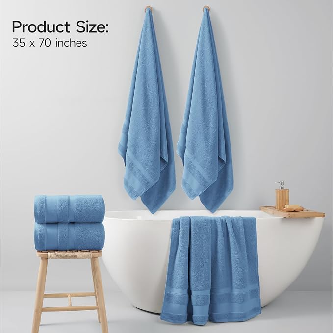REDKISS 100% Cotton Bath Towels Set of 2, Extra Large Bath Sheets 35 X 70 Inches, 800 GSM, Quick Dry, Ultra Soft & Super Absorbent Bathroom Towel Sets for Bathroom, Gym, Spa, Pool & Hotel, Light Blue