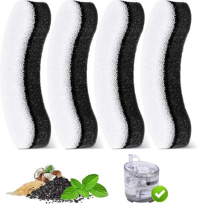 4 Pcs Pet Water Fountain Filters for WF050 & WF100 Cat Fountain, Cat Fountain Filter Replacement, Triple Filtration Cat Water Filter, Cat Filters for Water Fountain