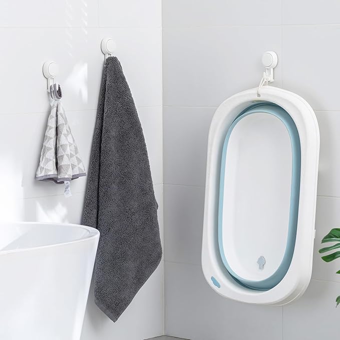 TAILI Suction Towel Hook for Bathroom, Damage-Free Hanging Hooks for Inside Shower Wall, Powerful Vacuum Suction Cup Shower Holder for Towel, Loofah, Cloth, Easy to Install and Remove, White, 4 Pack