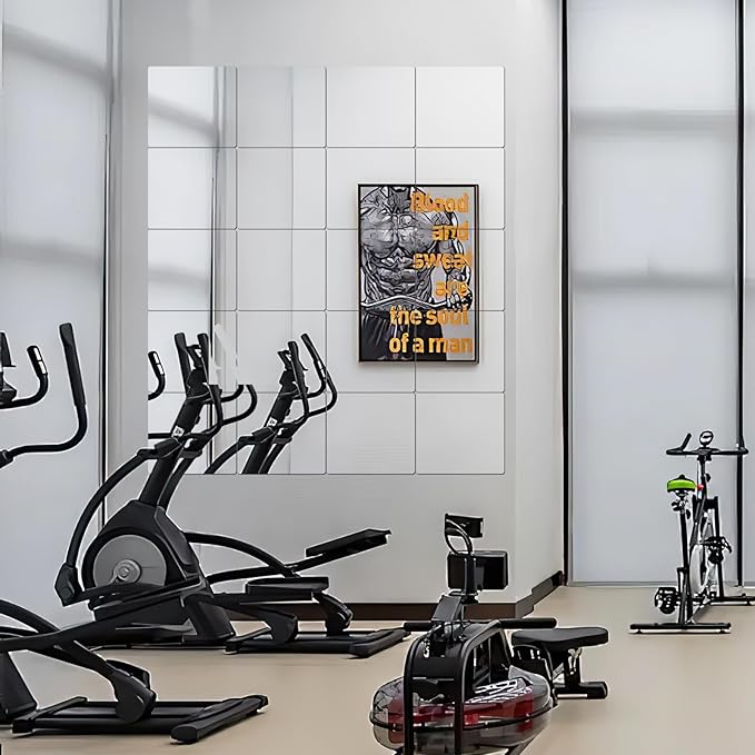 Wall Mirror Tiles 12x12 inch 4 Pack, Self Adhesive Plastic Mirrors for Wall Decor, Easy Install Stick-On Full Body Mirror Squares