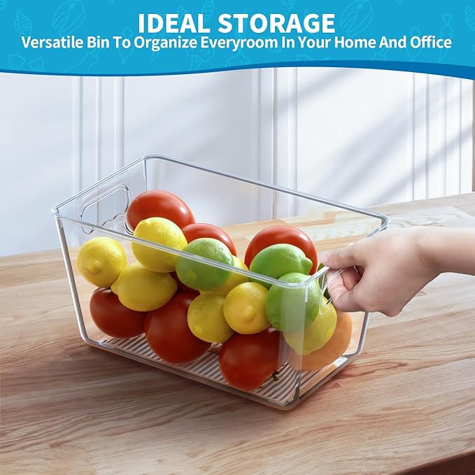 Clear Pantry Organizer Bins, Plastic Organizers & Storage Containers, Cabinet Organizer, Home Organization Must Haves for Kitchen, Laundry Room, Office, Closet & Freezer (4 Pack)