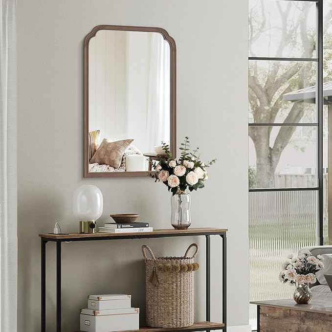 WallBeyond Wooden Framed Wall Mirror, Natural Wood Bathroom Vanity Mirror for Entryway, Living Room or Bedroom Home Decor Vertical or Horizontal Hanging [24" x 36" Walnut Color]