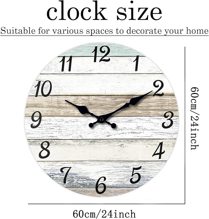 XNM Wood Extra Large Wall Clocks for Living Room Decor 24 Inch Nautical Grey Farmhouse Clock Battery Operated Silent Wall Clock Modern(MDF No Solid Wood)