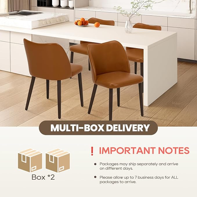 Wooden Dining Chairs Set of 4, Upholstered Kitchen Dining Room Chair, Modern Faux Leather Farmhouse Dinner Chair for Restaurant & Cafe, Light Brown