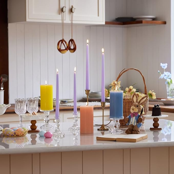 New Burning Formula Unscented Dripless 12-Inch Taper Candles Set of 12 - Lavender, for Wedding, Dinner - Smokeless, Long Burning - Hand Poured, Colored Tall Candlesticks - Lavanda