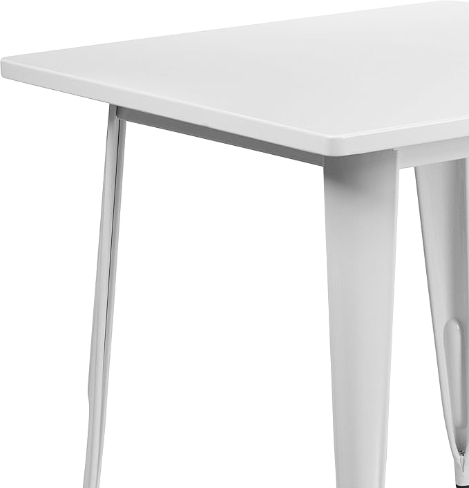 EMMA + OLIVER Commercial Grade 31.5" Square White Metal Indoor-Outdoor Table
