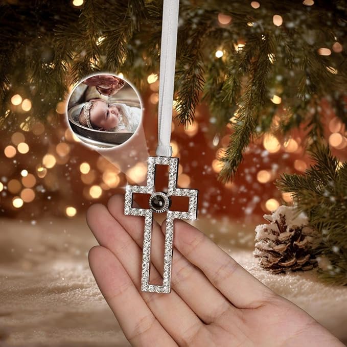 NAZENTI Personalized Christmas Ornament for Grandparents, Custom Angel Wings Photo Projection Ornament, Memorial Ornaments with Photo Inside for Tree Hanging Xmas, Family Remembrance Decor