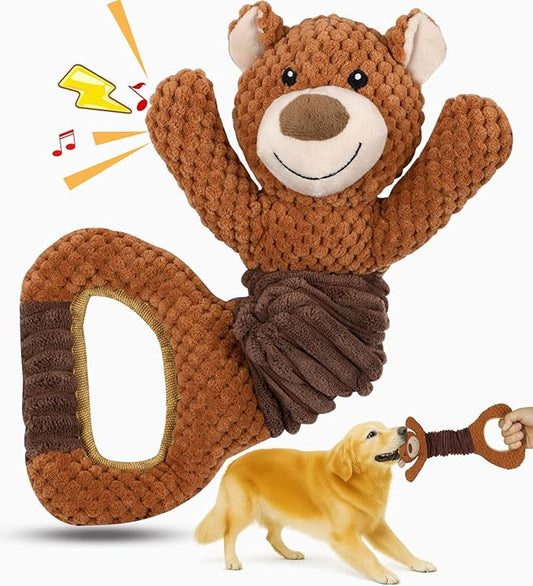 Swooflia Tug of War Dog Toy-Squeaky Plush Tug a War Dog Toy for Medium Large Breed Dogs to Keep Them Busy, Interactive Crinkle Doggie Toy, Cute Bear with Soft Long Pull Handle