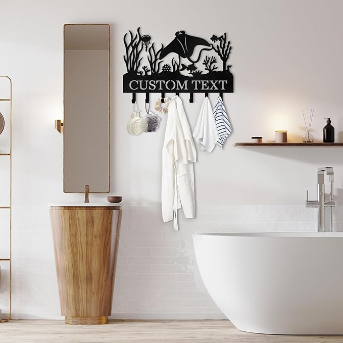 Personalized Key Holder for Wall, Beach Theme Key Holder Wall Mount with Hooks, Tropical Style Key Hanger Wall Decor for Pool Bathroom Hallway Entryway Office, Customized Home Decor Gifts Color01