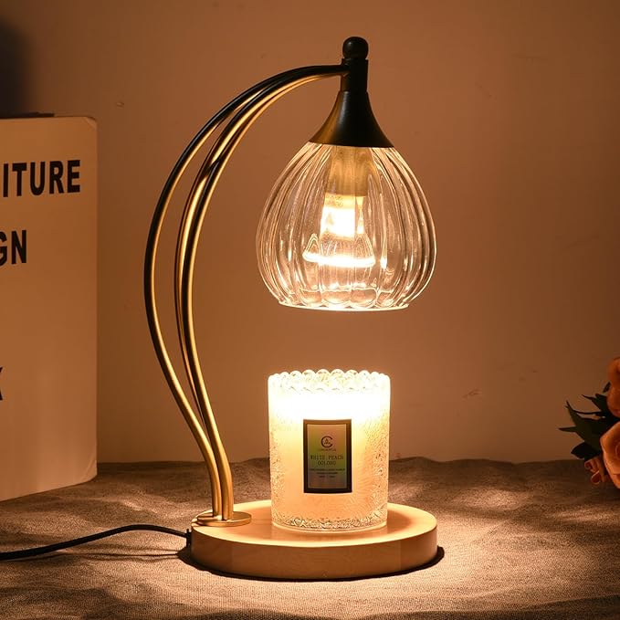 Candle Warmer Lamp with Timer - Dimmable Candle Warmer for Jar Candles-Electric Candles Warmers Light Birthday Gifts for Women Mom House Warming Gifts New Home Decor Gold and Transparent 2 Bulb