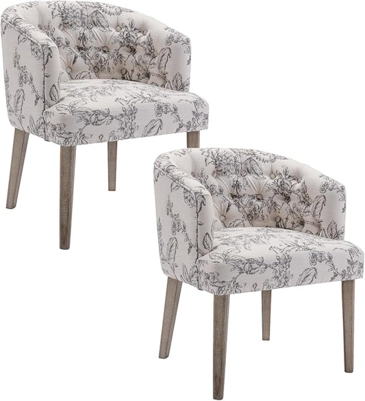 HEAH-YO Modern Dining Chairs Set of 2, Upholstered Linen Fabric Dining Room Chairs with Barrel Backrests, Comfy Kitchen Chair for Dining Room, Beige