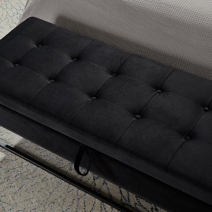 mikibama Velvet Storage Bench,58.6" Long Ottoman with Storage for Living Room,Tufted Storage Benches for Bedroom End of Bed,Entryway,Rectangle Window Seating Bench with Storage. (Velvet Black)