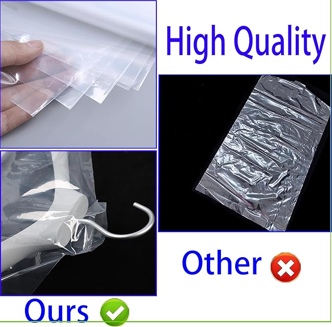 15 Pack (24 x 60 In) Plastic Clear Clothes Covers,Dry Cleaners Bags Hanging Clothing Covers Clear Garment Bags Hanging Dust-proof Clothing Protector Covers for Home Storage Clothing Stores & Travel.