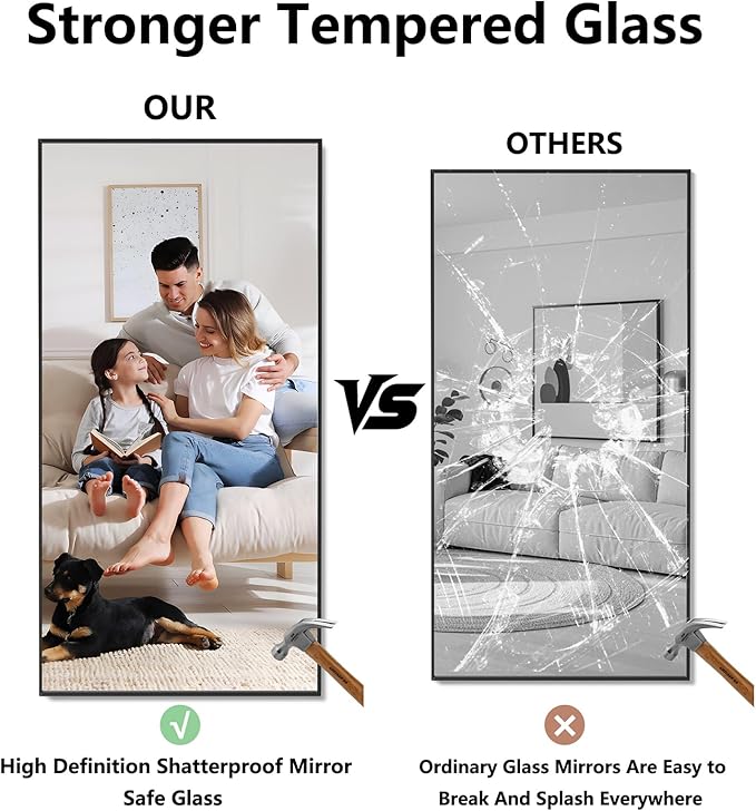 Bathroom Mirror 30x71 Matte Black Rectangle Bathroom Wall Mirror for Over Sink, Modern Large Vanity Mirror, HD Tempered Glass, Anti-Rust Aluminum Alloy Frame, for Living Room, Bedroom, Entryway