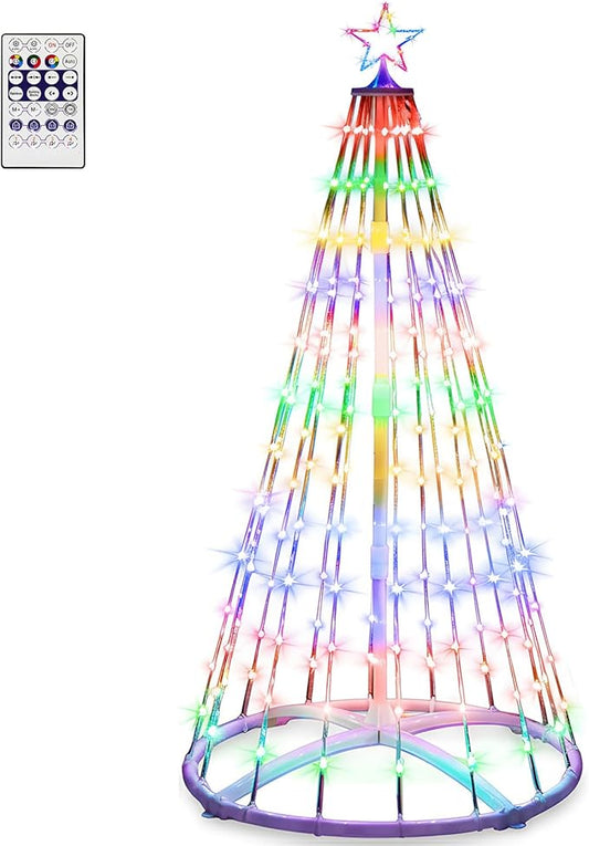 1 Pack 9FT Christmas LED Cone Tree Lights 24 Modes Color Changing with Timer Foldable Lighted Trees Waterproof Outdoor String Lights Holiday Decor for Christmas New Year Xmas Decorations