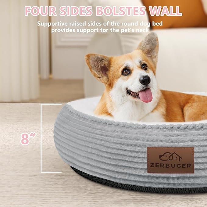 30in Dog Bed Sofa for Small/Medium/Large Dogs, Machine Washable Supportive Foam Pet Couch with Washable Removable Mat and Non-Slip Bottom, Pet Cuddler for Indoor/Outdoor/Car/Cage, Light Grey