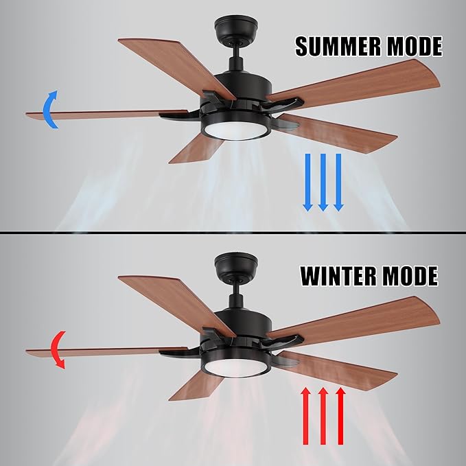 CEME 52" Ceiling Fan with Light and Remote, 10 Speeds Reversible DC Motor Outdoor Ceiling Fan, 3 Light Colors Dimmable Black, Compatible with Alexa, Siri & Google Home, Black & Brown
