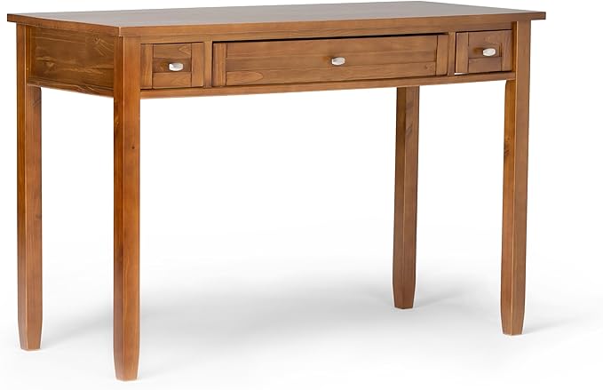 SIMPLIHOME Warm Shaker Desk - 48 Inch Wide Solid Wood Writing Desk in Light Golden Brown, Transitional Home Office Computer Table for Workspace or Study with Flip-Down Keyboard Tray and 2 Drawers