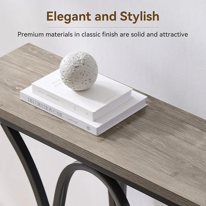 BedsPick Entryway Console Table, 40 Inch Narrow Wood Hallway Table Foyer Table Behind Couch, Sofa Table with Metal Legs and 1.18 Thick Board (Grey)