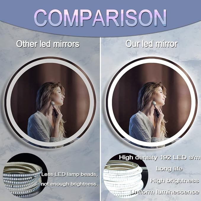 36 Inch Round Bathroom Vanity Mirror with Lights Round Light up Mirror for Bathroom Wall 36 Inch Large Round Mirror Dimmable Anti-Fog Memory 3 Colors Light Bathroom Smart Circle LED Mirrors