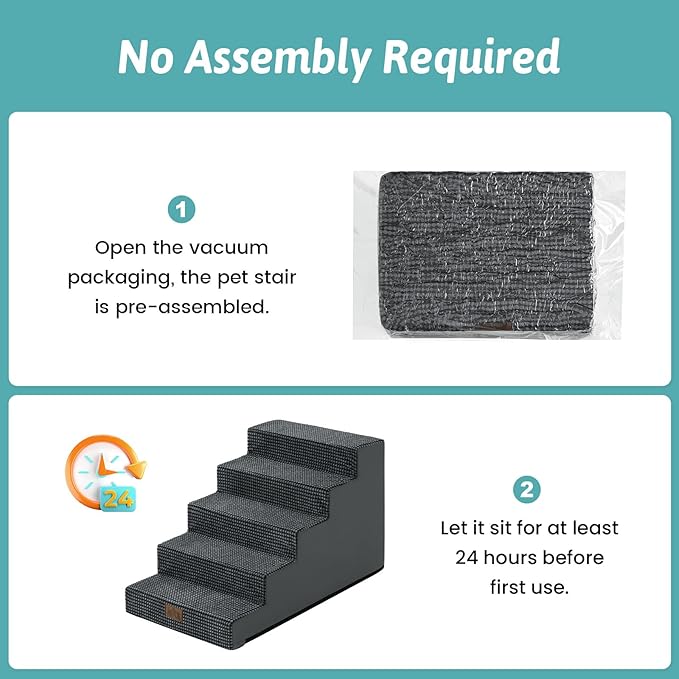 Slope Dog Stairs 17.7" H, Pet Steps for Couch Bed with Washable Cover, Non-Slip Foam Dog Ramp for Small Old Puppy Cats, 5 Step, Charcoal Grey