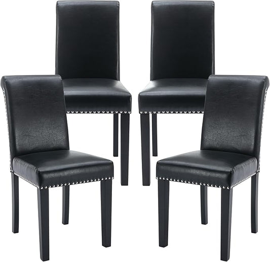 Westice Dining Room Chairs Set of 4 Upholstered PU Leather Kitchen Chairs Dining Room Side Chair with Nailhead Trim and Rubber Wood Legs for Small Space Apartment, Black
