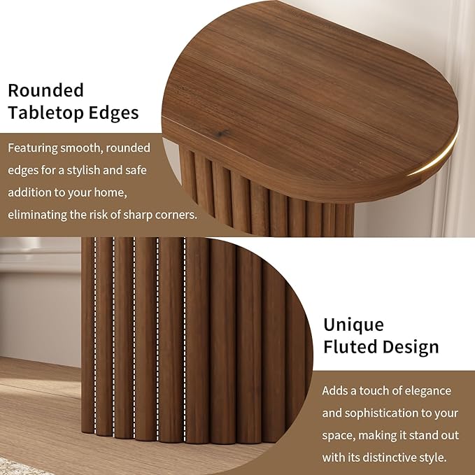 Fluted Solid Wood Console Table-39.2" Farmhouse Entryway Table with Rounded Corners, Morden Sofa Tables Behind Couch for Foyer, Entrance, Living Room, Hallway
