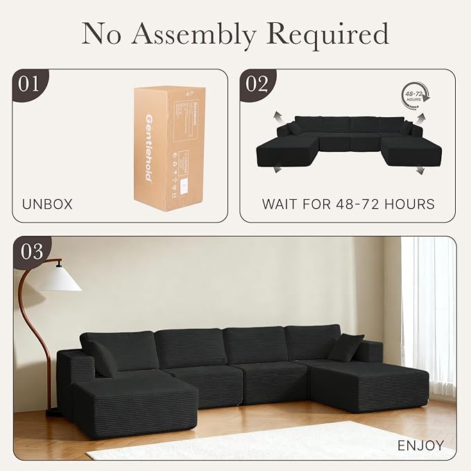 137” Modular Sectional Sofa Couch, 4-Seater U-Shape Sofa with Ottoman, Memory Foam Compressed Sofa, Free Combination Couch for Living Room,No Assembly Needed (Black, 4 Seats+ 2 Ottoman)