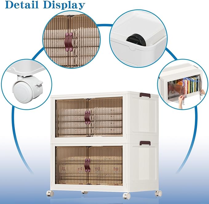 CTSNSLH 4 Tier Plastic Storage Bins with Lid 102QT, Stackable Storage Containers with Wheels, Folding Storage Boxes, Stackable Storage Bins, Closet Organizers and Storage