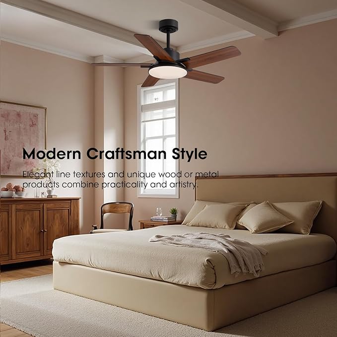 44 Inch Ceiling Fans with Lights and Remote Control, Modern Ceiling Fan with Dimmable LED, 6 Speeds, Timer, Quiet Reversible DC Motor, Black Ceiling Fan for Bedroom, Living Room and Kitchen