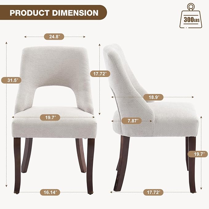 UVV Wooden Dining Chairs Set of 4, Mid Century Modern Upholstered Dining Room Chair Kitchen Chairs, Chenille Dinner Chair with Solid Wood Legs for Kitchen Dining Room, Light Grey-Chenille