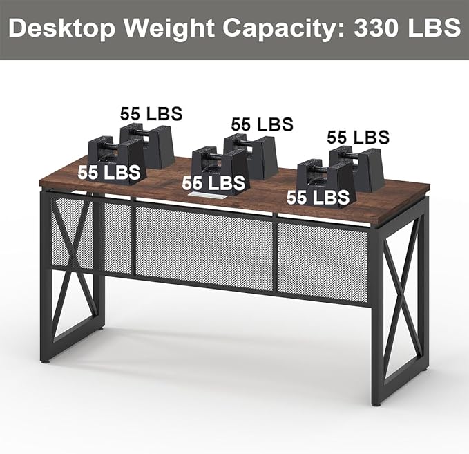 BON AUGURE 60 Inch Computer Desk for Home Office, Industrial Metal Wood Desks, Farmhouse Large Writing Table, Modern Sturdy Gaming Desk (Rustic Oak)