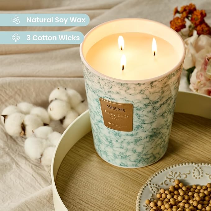 M&SENSE Extra Large Candle 35oz 150H FreshSageCitrus Scented Candle,3 Wick Highly Scented Jar Candle, XL Candles Gift for Stress Relief, Meditation, Yoga