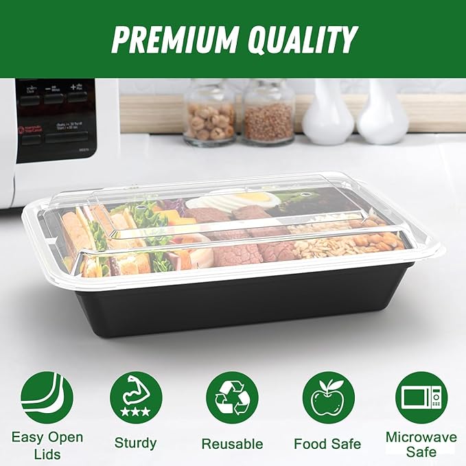 Meal Prep Containers with Lids - 150 Count – 58oz Large Reusable Food Storage Containers Bulk – Durable, Stackable, Freezer & Microwave Safe Meal Prepping Containers for Leftovers, Lunch & Takeout