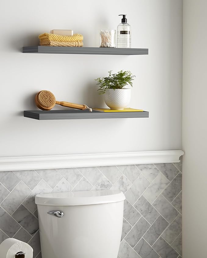 BAYKA Floating Shelves Grey, 22.5 inches Rustic Wood Wall Mounted Shelves for Bathroom, Bedroom, Living Room, Kitchen, Hanging Shelf for Books/Storage/Decor (Gray,Set of 2)