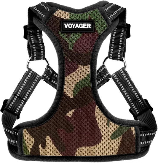 Best Pet Supplies Voyager Adjustable Dog Vest Harness Breathable No Pull Harness for Small, Medium, Large Dogs, Harness for Walking, Jogging, Easy Step-in, Reflective Stripes - Army/Black Trim, S