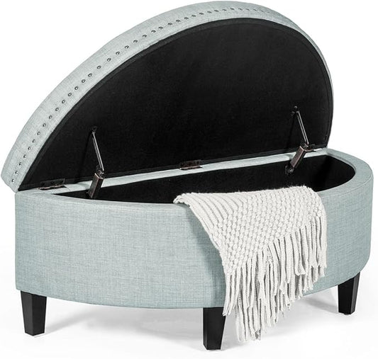 Homebeez 43" Half Moon Storage Ottoman, Button Tufted Bedroom Benches for Entryway Living Room (Light Blue)